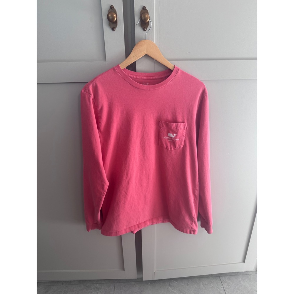 Vineyard Vines Michigan Whale Logo Pink Long Sleeve Pocket T-Shirt  Small